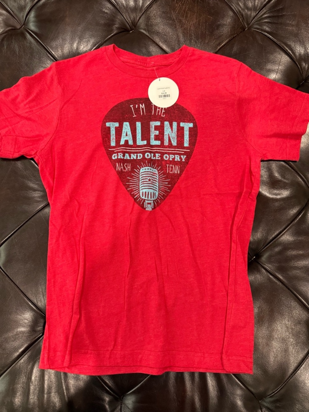 LG Red 'Talent' Graphic Tee with Guitar Pick Design